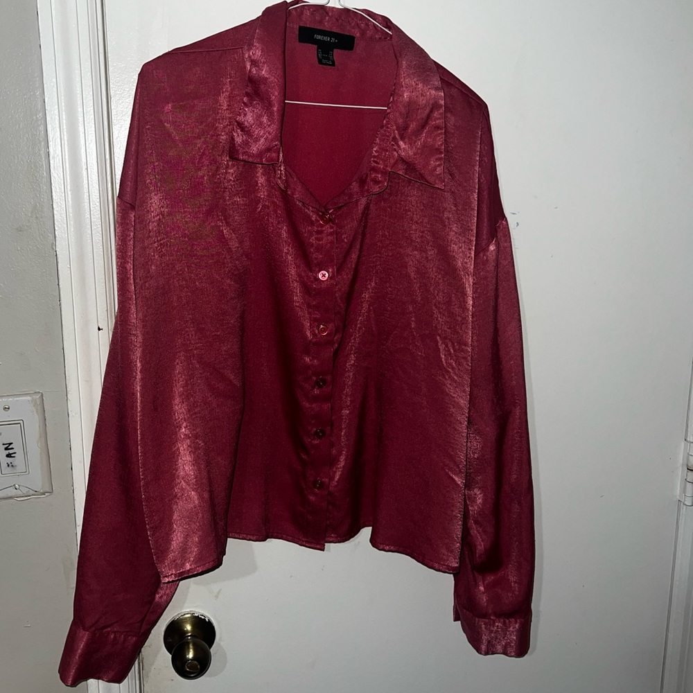 Forever 21 Silky Long Sleeve Button-Up Shirts